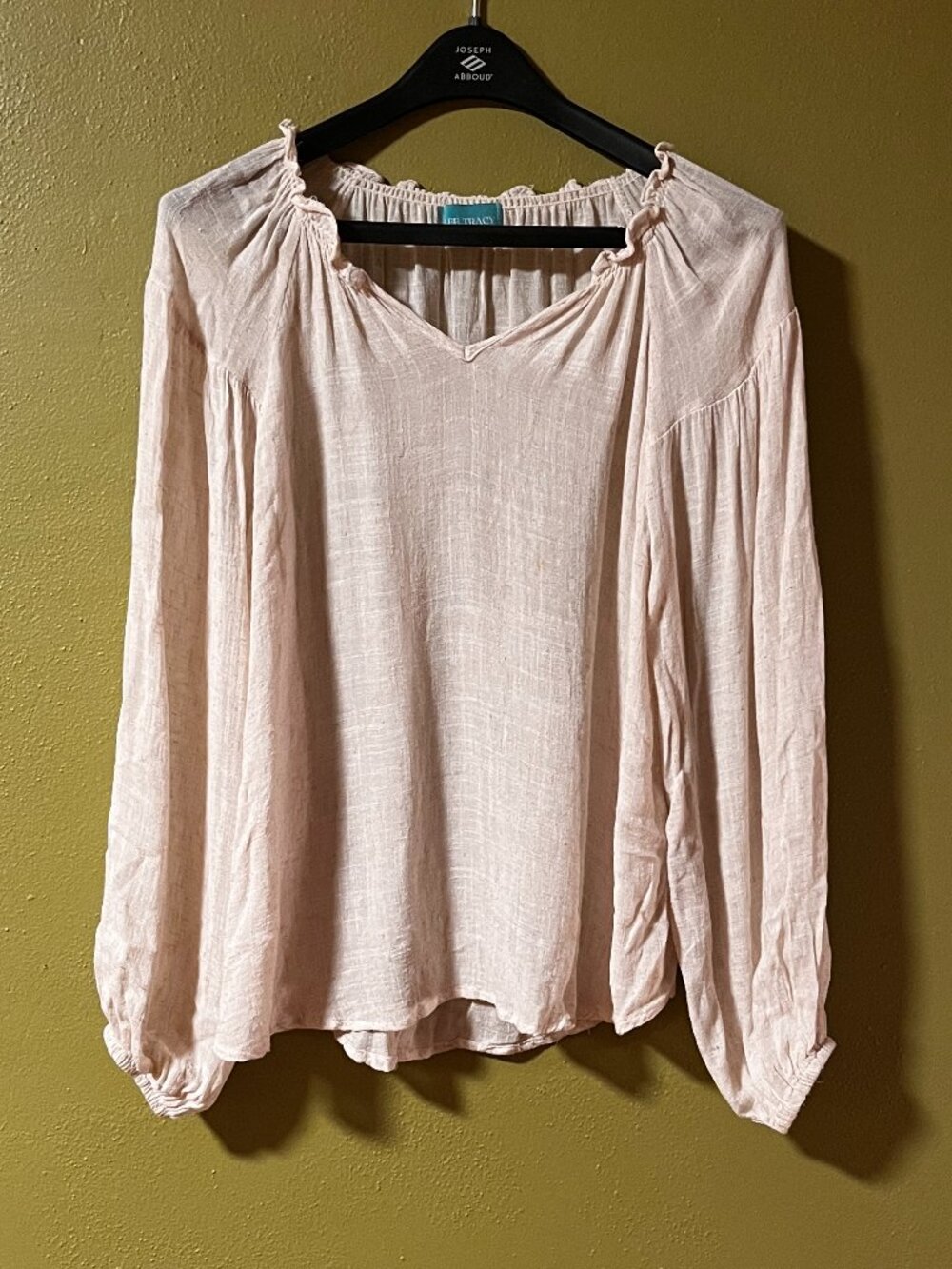 Lee Tracy Blush Pink Linen Blend Peasant Blouse Size S